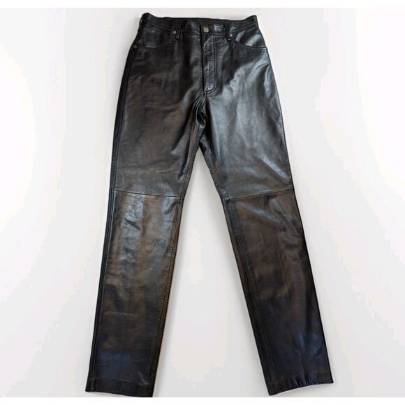 Women’s 13 Vintage Wrangler Black Leather Pants High Rise Lined Biker Baddie